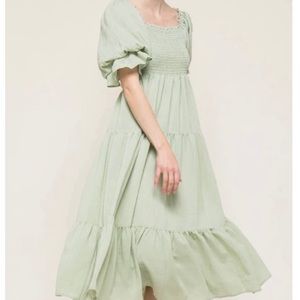 Smocked square neck maxi dress